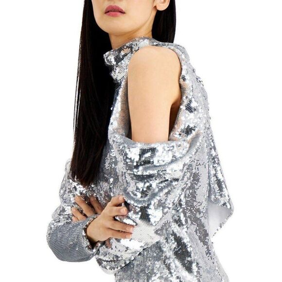 INC Silver‎ Sequins Cold Shoulder Top Sz XS NEW - Picture 8 of 8